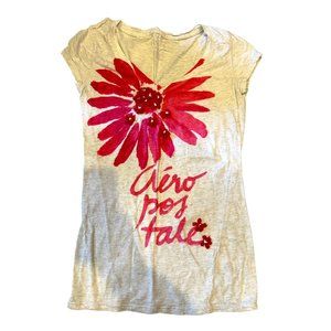 Aeropostale Vintage V-Neck Shirt Gray Floral Print Medium Womens Like New